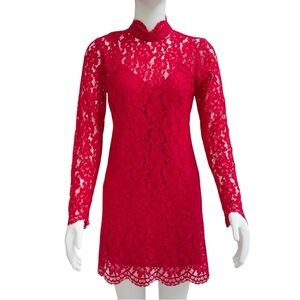Tracy Reese lace scalloped long sleeve mini dress SZ 0